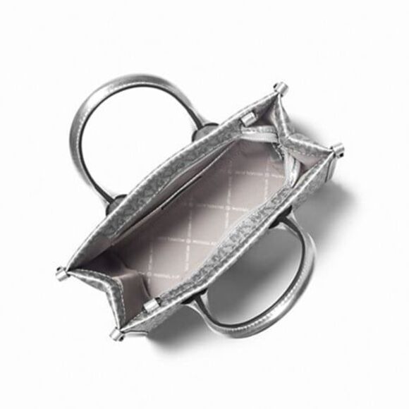 New Michael Kors Mirella Small Shopper Metallic Signature Logo Top Zip Crossbody - Picture 3 of 3